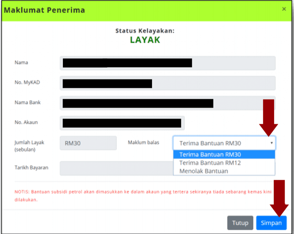 Pendaftaran subsidi petrol