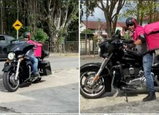 Sempoi hantar makanan guna Harley-Davidson Street Glide