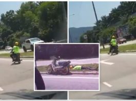 Terhuyung-hayang tunggang motosikal, kemudian terbaring di pembahagi jalan