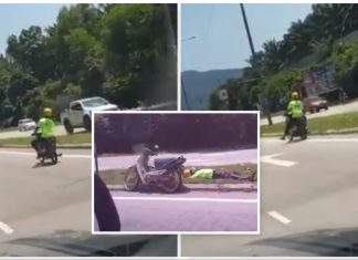 Terhuyung-hayang tunggang motosikal, kemudian terbaring di pembahagi jalan
