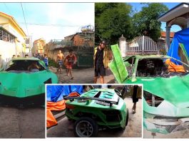 Replika Lamborghini Aventador ini dibuat dari kadbod dan dikuasakan enjin motosikal