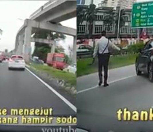 Padah guna laluan kecemasan sebab nak cepat, pemandu Mazda 2 ditahan polis trafik