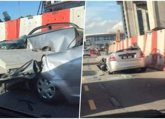 Kepingan konkrit berukuran 1 meter hempap kereta, syukur pemandu wanita terbabit terselamat