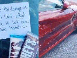 Selepas dilanggar, pemilik kereta ini diberi ganti rugi dengan dua keping coklat