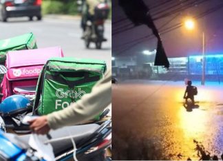 Walaupun hujan, penghantar makanan ini sanggup jalan kaki redah banjir demi komitmen pada tugas