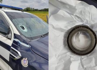 Kereta peronda dibaling ‘bearing’, dua anggota JPJ cedera terkena serpihan cermin