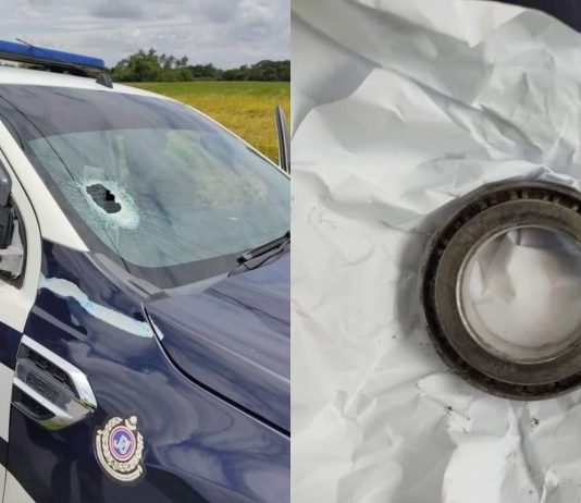 Kereta peronda dibaling ‘bearing’, dua anggota JPJ cedera terkena serpihan cermin