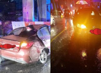 Lagi kes kereta kena hempap, kali ini oleh cangkuk kren