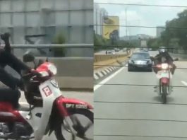 Menunggang secara berbahaya, lelaki guna kaki untuk kawal hendal motosikal direman