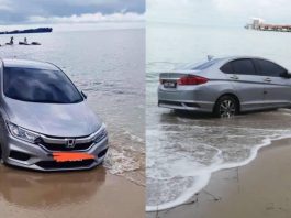 Warga asing panik selepas kereta dipandu ‘menyelam’ dalam laut