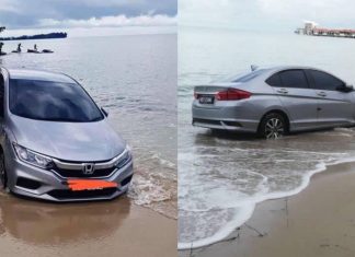 Warga asing panik selepas kereta dipandu ‘menyelam’ dalam laut