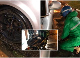 Rider GrabFood baik hati tolong tukar tayar walaupun cuaca hujan