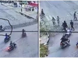 Akibat tidak fokus, penunggang motosikal ini ‘terlekat’ pada kawat berduri