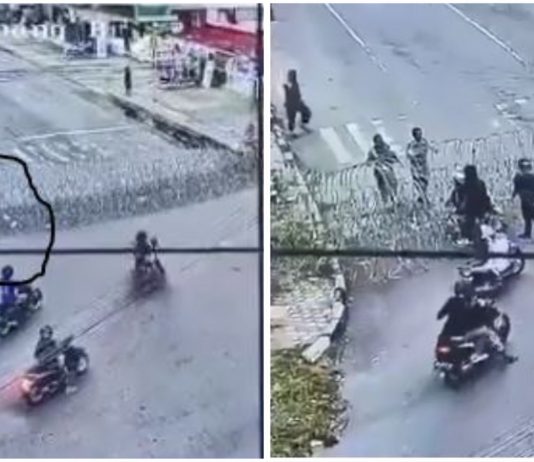Akibat tidak fokus, penunggang motosikal ini ‘terlekat’ pada kawat berduri