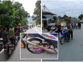 Mat motor ‘berarak’ tolak motosikal masing-masing sejauh 6 kilometer ke balai polis operasi motosikal