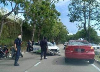 Perodua Myvi langgar kereta peronda polis, dua anggota cedera