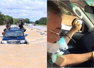 YDP Agong pandu Toyota Hilux redah banjir untuk hulur sumbangan