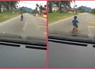 Kanak-kanak berbasikal di jalan raya hampir dilanggar kereta