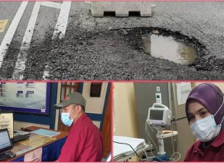 Suami isteri cedera motosikal dinaiki terlanggar lubang