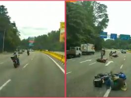 Empat penunggang motosikal kemalangan gara-gara lalu jalan licin dengan tumpahan minyak