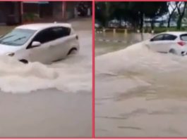 Terbang pun ‘king’ Myvi berani, setakat redah banjir apalah sangat