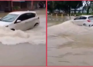 Terbang pun ‘king’ Myvi berani, setakat redah banjir apalah sangat