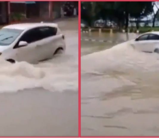 Terbang pun ‘king’ Myvi berani, setakat redah banjir apalah sangat
