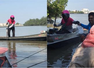 Dapat pesanan dari kaki pancing, pekerja FoodPanda ini terpaksa kayuh sampan hantar makanan tengah sungai