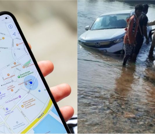 Terlalu yakin dengan Google Maps, Honda Amaze ini hampir tenggelam ke dalam sungai!