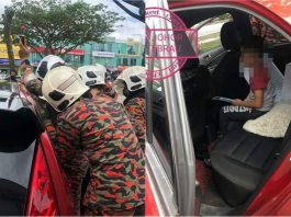 Wanita cemas anak lelaki berusia 7 tahun terperangkap dalam kereta hampir sejam