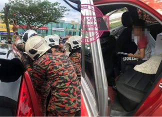 Wanita cemas anak lelaki berusia 7 tahun terperangkap dalam kereta hampir sejam