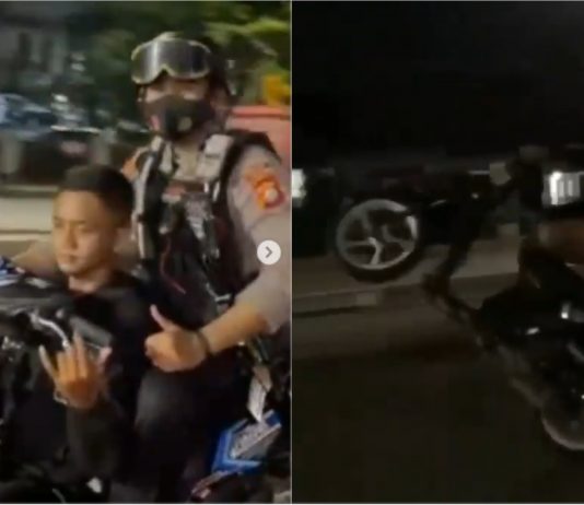 Aksi ‘wheelie’ berakhir dengan jadi pembonceng polis