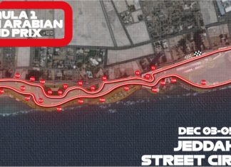 Litar F1 Arab Saudi dengan 27 selekoh, jarak 6.17km, purata kelajuan hingga 250km/j