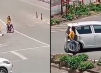 Pemandu Myvi baik hati bantu warga emas berkerusi roda di tepi jalan