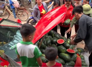 Lelaki ini selamba jual tembikai guna replika Ferrari 488 GTB