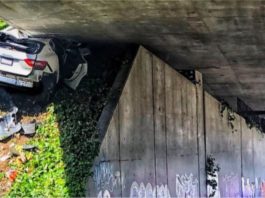 Maserati Levante ‘melekat’ bawah jejambat di California setelah dikejar polis