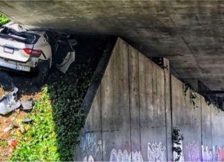 Maserati Levante ‘melekat’ bawah jejambat di California setelah dikejar polis