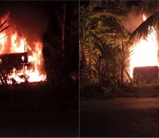 Proton Iswara Aeroback hangus terbakar gara-gara budak main mercun