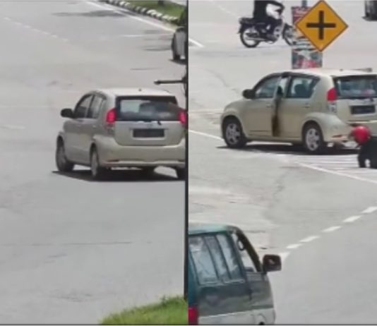 Penghantar makanan nyaris berlanggar gara-gara Perodua Myvi ambil lajak macam lori