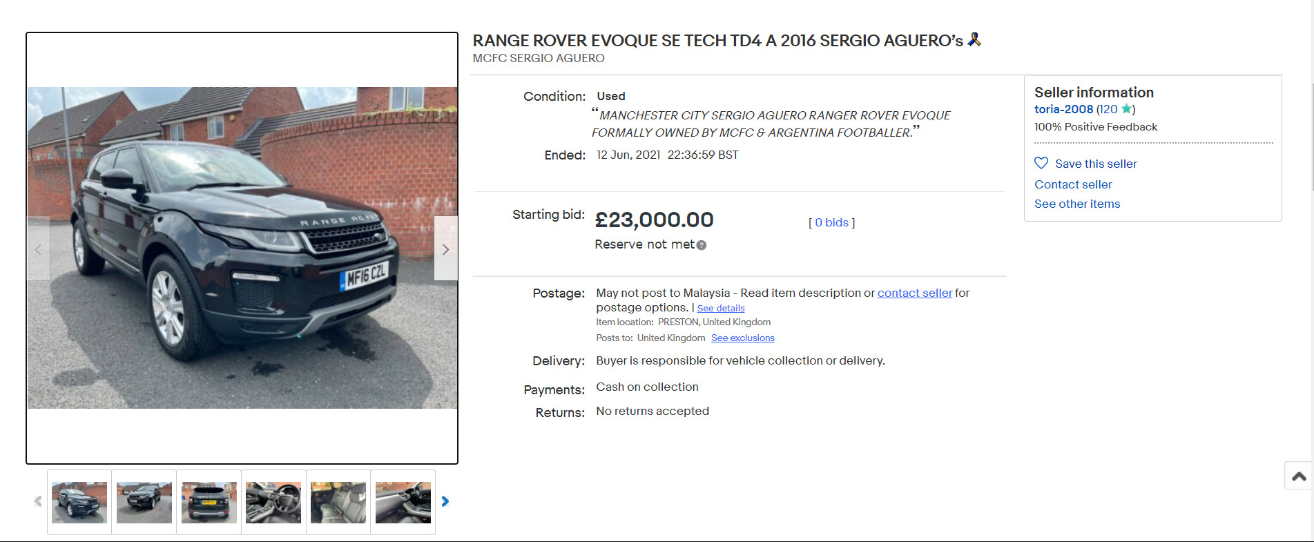 Range Rover Evoque hadiah dari Sergio Aguero kini dijual! • Motoqar