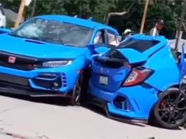 Honda Civic Type-R kemalangan sampai putus dua, semua penumpang selamat