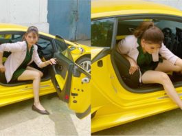 Terlalu tinggi ratu cantik India susah keluar masuk Lamborghini Huracan