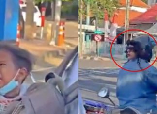 Kanak-kanak lelaki menangis ketakutan terserempak helmet dua muka…