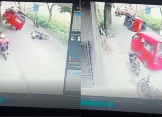 Gara-gara seorang wanita terjatuh motosikal, bas mini pula yang terbalik