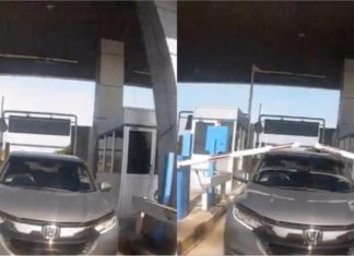 Cucuk rapat, Honda HR-V berjaya celus palang tol