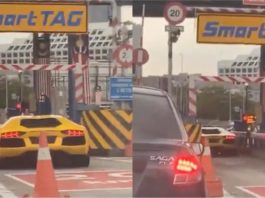 Elak bayar tol, Lamborghini Aventador ‘menyusup’ bawah palang?