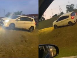 Pelik…bagaimana Myvi ini tersangkut atas tebing tinggi dan lompat longkang besar