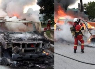 Hummer H2 terbakar di Tol Seafield, pemandu dan penumpang berjaya selamatkan diri