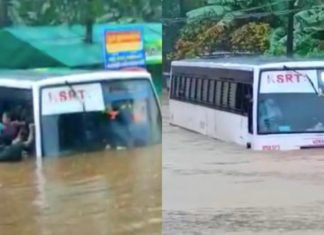 Bas harung banjir hingga tenggelam separuh badan, pemandu seronok digantung kerja sebab..