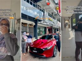Sempoi pakai selipar, suami pemalu hadiah Mazda 3 buat isteri sempena ulang tahun